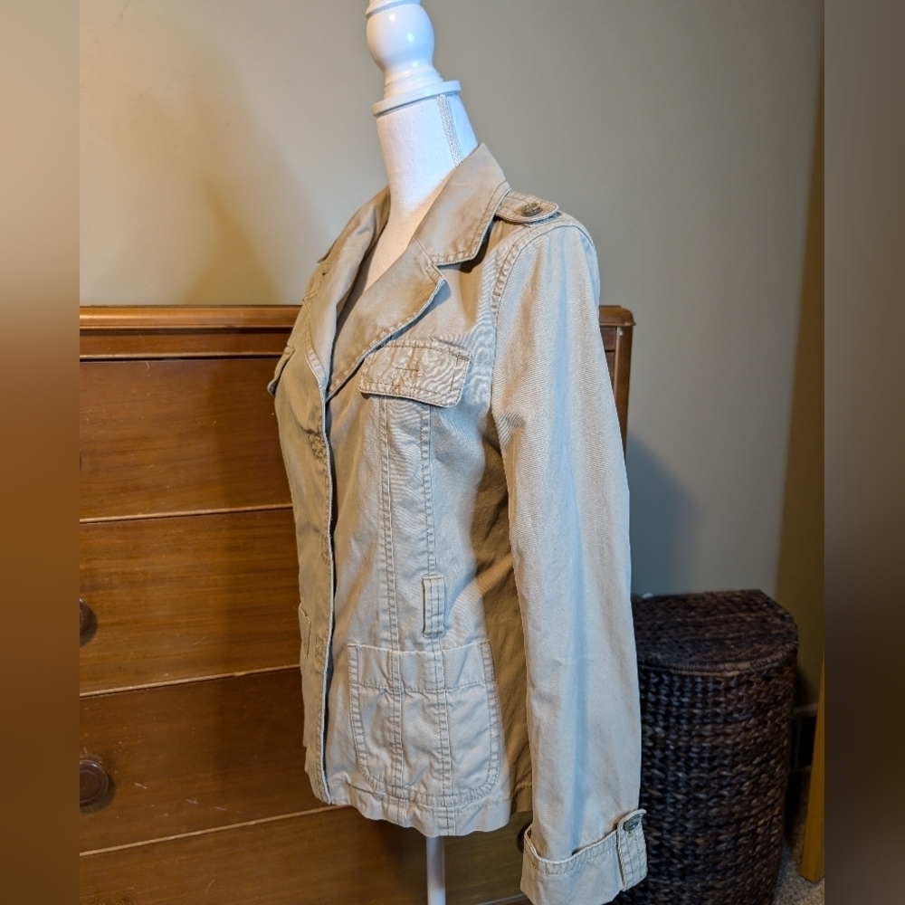 Ann Taylor Brushed Khaki Cargo Summer Jacket Casual Blazer Size L - Picture 4 of 14